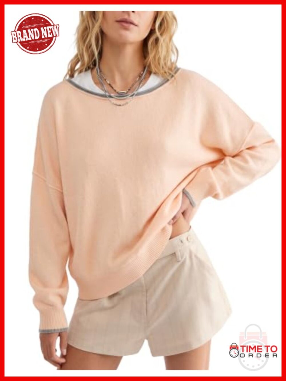 Women's Oversized Pullover Sweater Boat Neck Drop Shoulder Viscose Blend Top